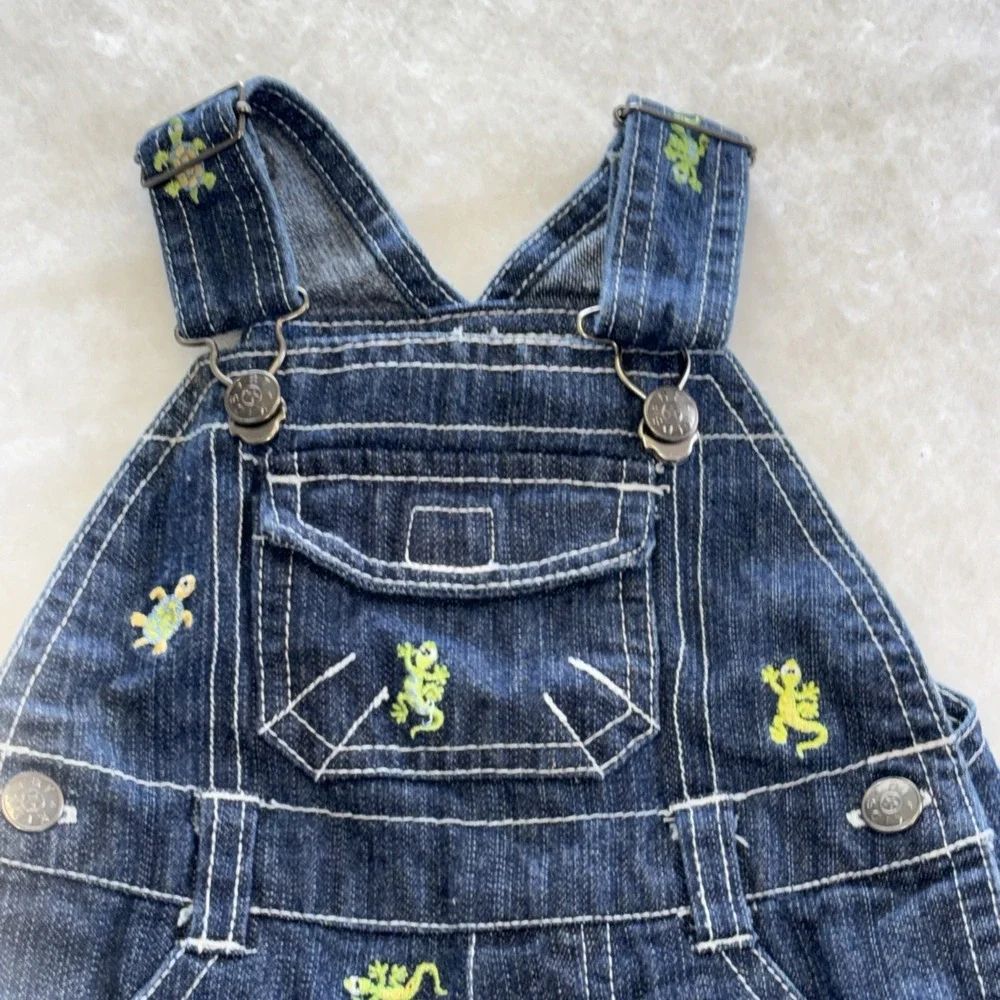 B.T. Kids Soft Denim Blue Shortalls Baby Size 3-6 Mths Vintage‎ 90's Reptiles